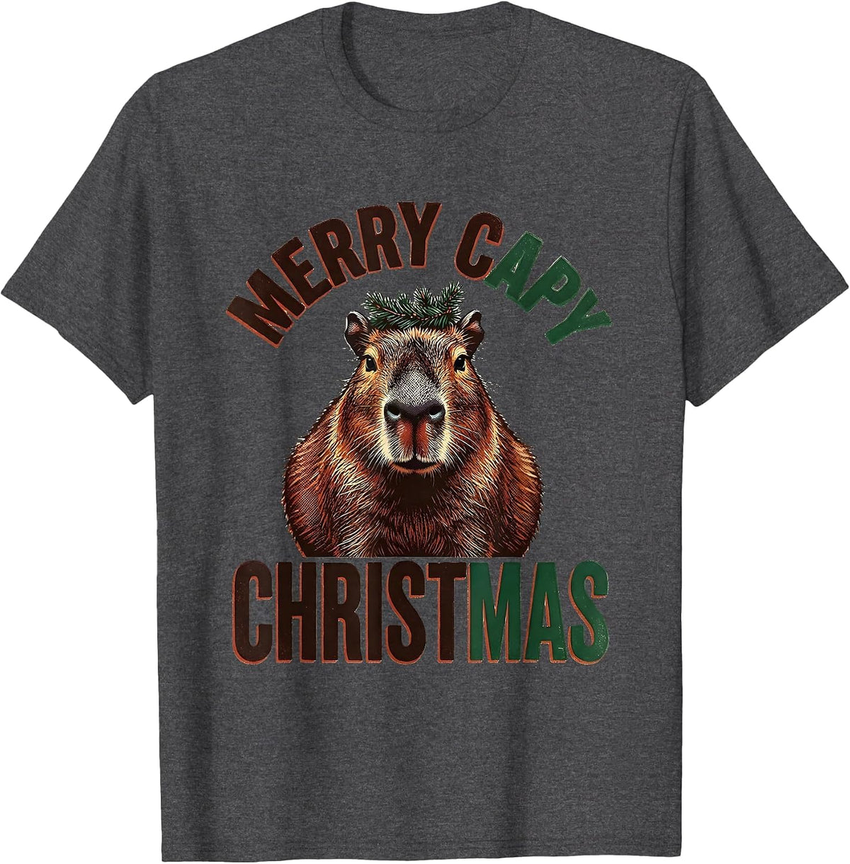 Men's Merry Capy Christmas Funny Capybara Animal Lover Holiday T-Shirt - Dark Heather Grey