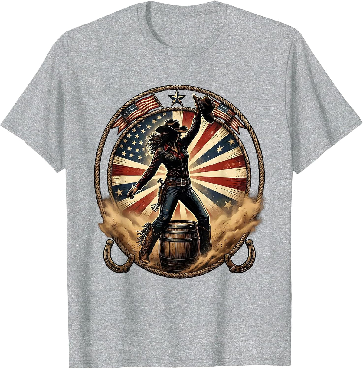 Men's Cowgirl Barrel Racing Dust Cloud Illustration T-Shirt - Heather Grey