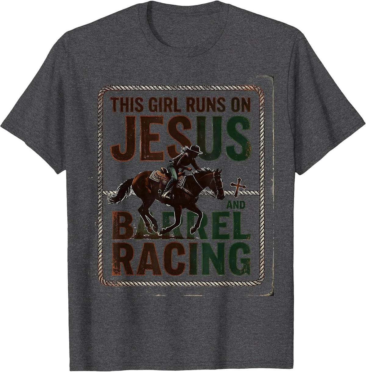 Men's This Girl Runs On Jesus And Barrel Racing Vintage T-Shirt - Dark Heather Grey