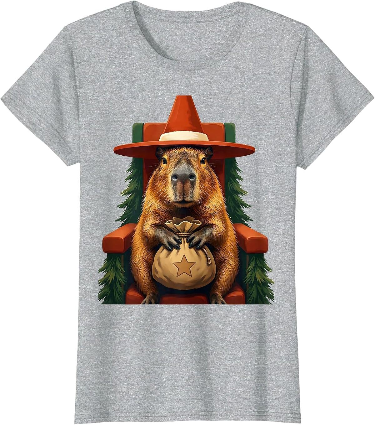 Capybara Santa Throne Christmas Fantasy Creature Humor T-Shirt - Heather Grey