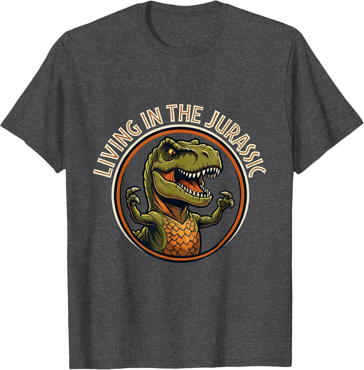 Men's Living in the Jurassic Dinosaur Boys Design T-Shirt - Dark Heather Grey