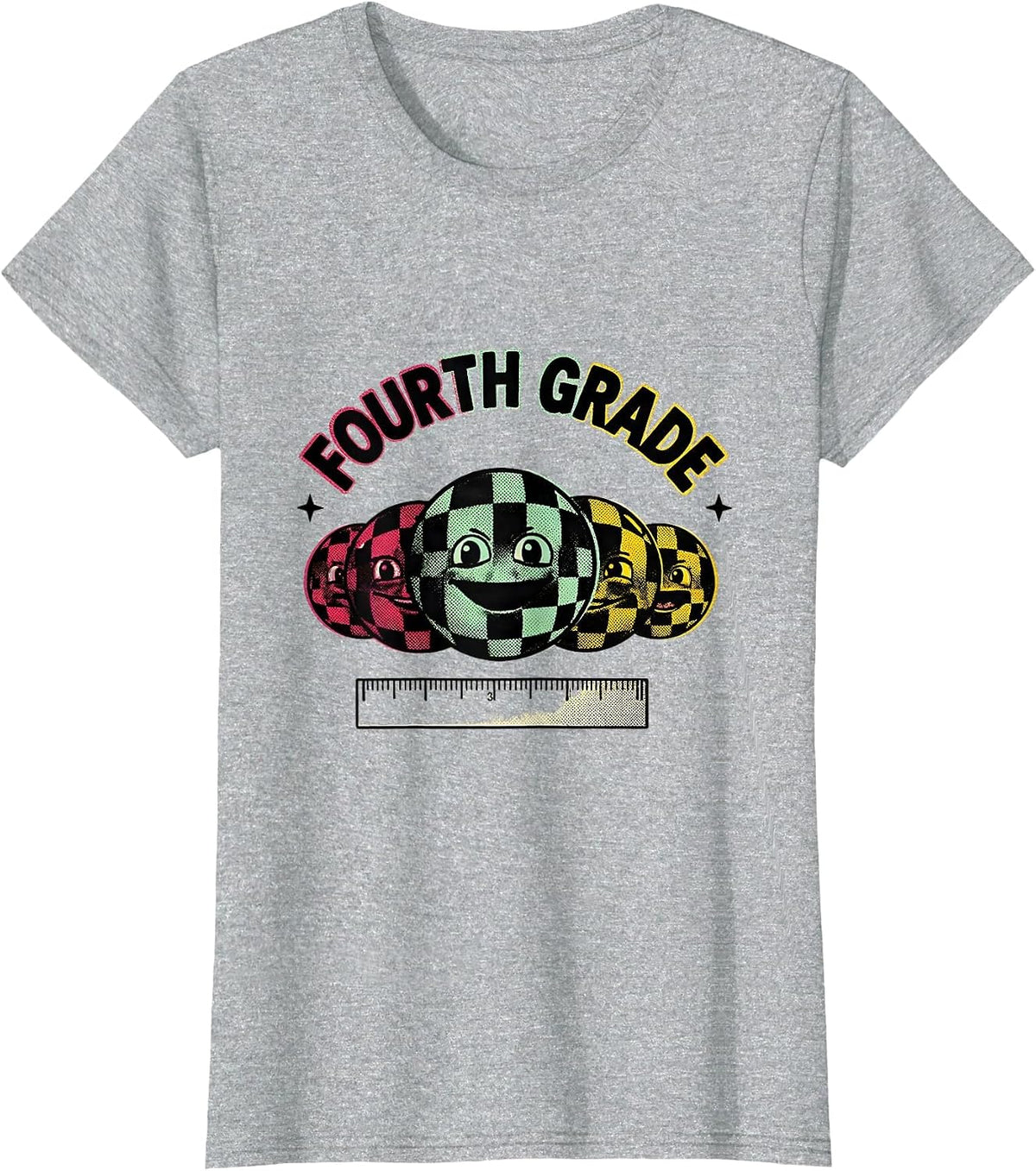 Fourth Grade Retro Checkered Girl Teacher Back To School T-Shirt - Heather Grey