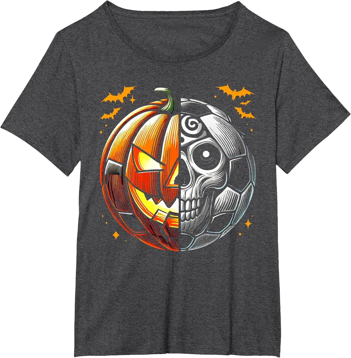 Halloween Soccer Ball Pumpkin Skull Soccer Player T-Shirt - Dark Heather Grey