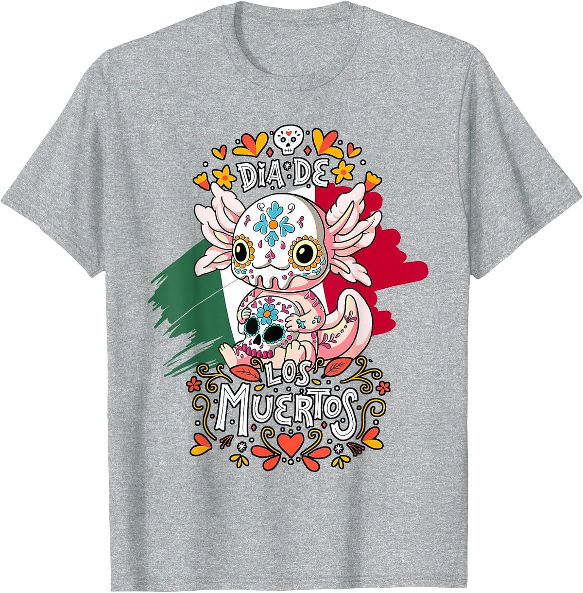 Dia De Los Muertos Axolotl T-Shirt - Heather Grey