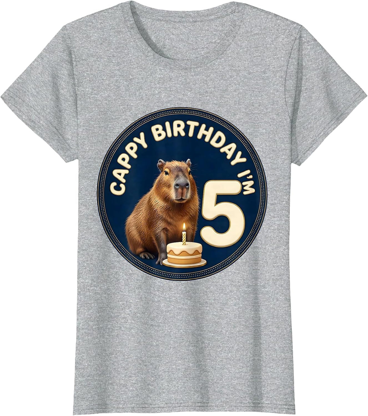 Cappy Birthday I'm Five Cute Capybara Animal Lover Kids T-Shirt - Heather Grey
