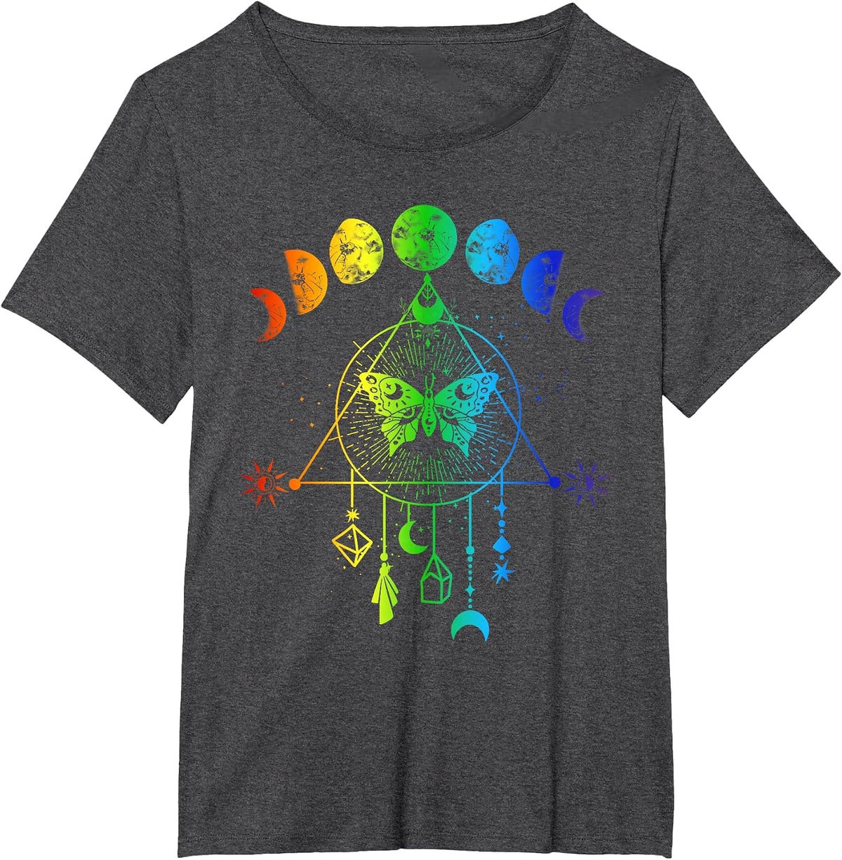 Celestial Moon Phase Rainbow LGBT Gay Pride Month T-Shirt - Dark Heather Grey