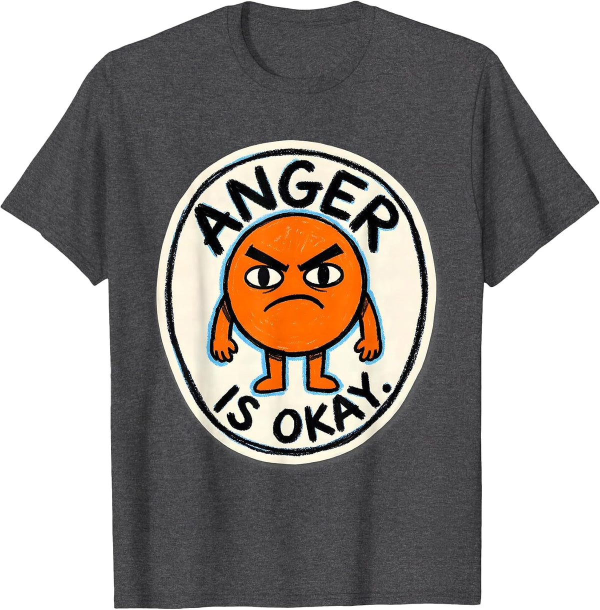 Men's Anger Is Okay Naive Kidcore Emotion Mascot Mental Health T-Shirt - Dark Heather Grey