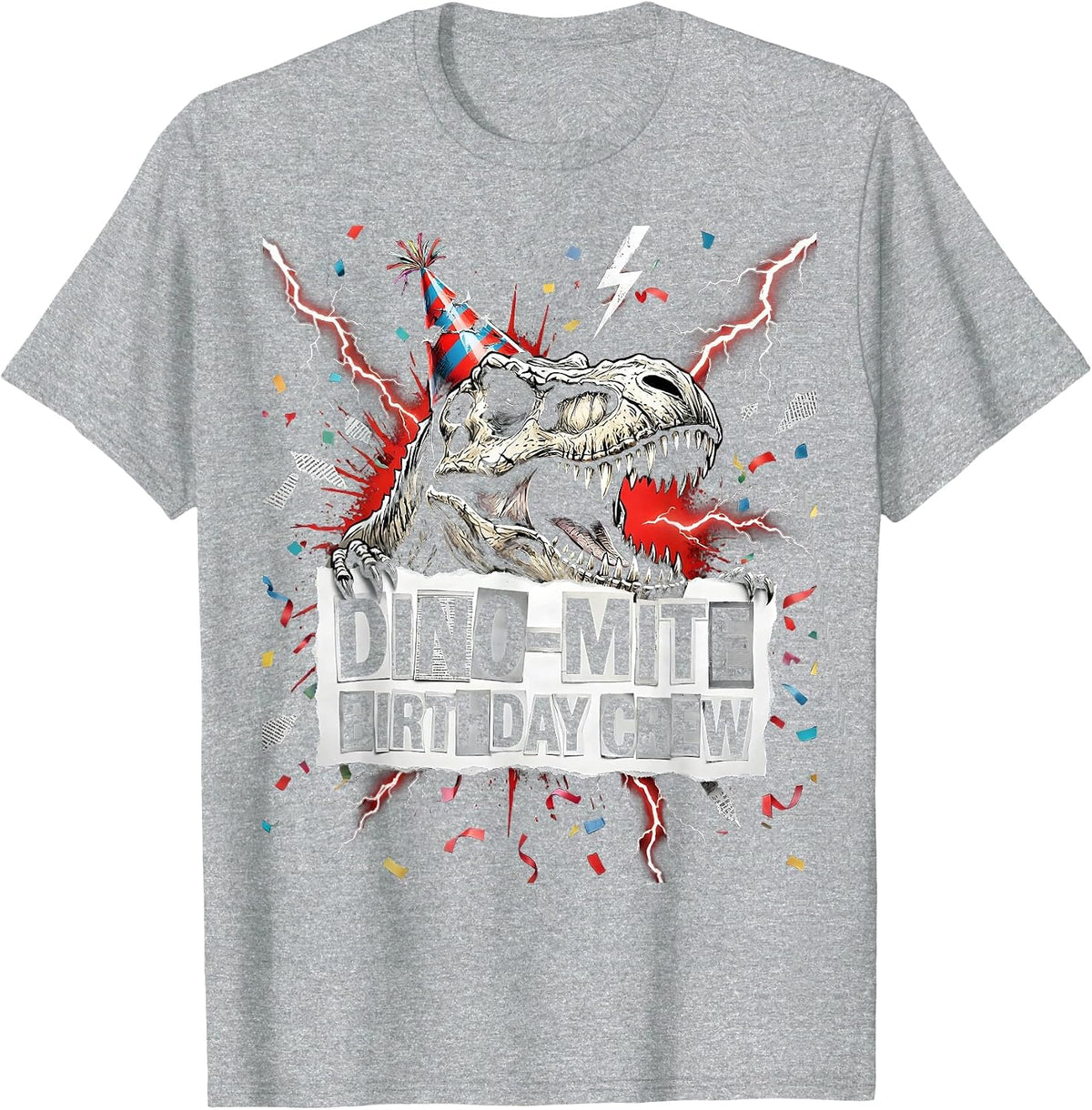 Men's Dino-mite Birthday Crew Dinosaur Design T-Shirt - Heather Grey