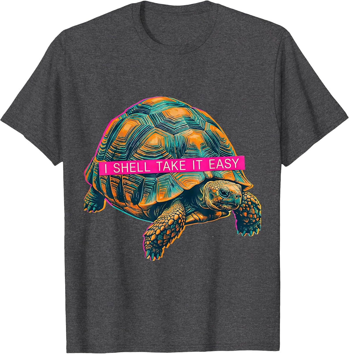Men's I Shell Take It Easy Funny Tortoise Lover Pet Owner Humor T-Shirt - Dark Heather Grey