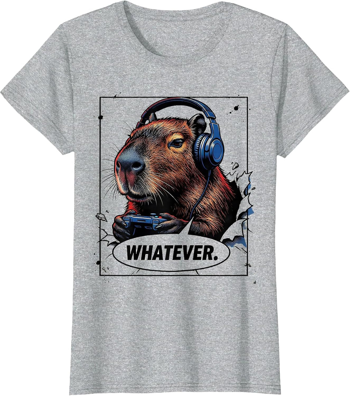 Women's WHATEVER Comic Book Capybara Gamer Meme Humor T-Shirt - Heather Grey