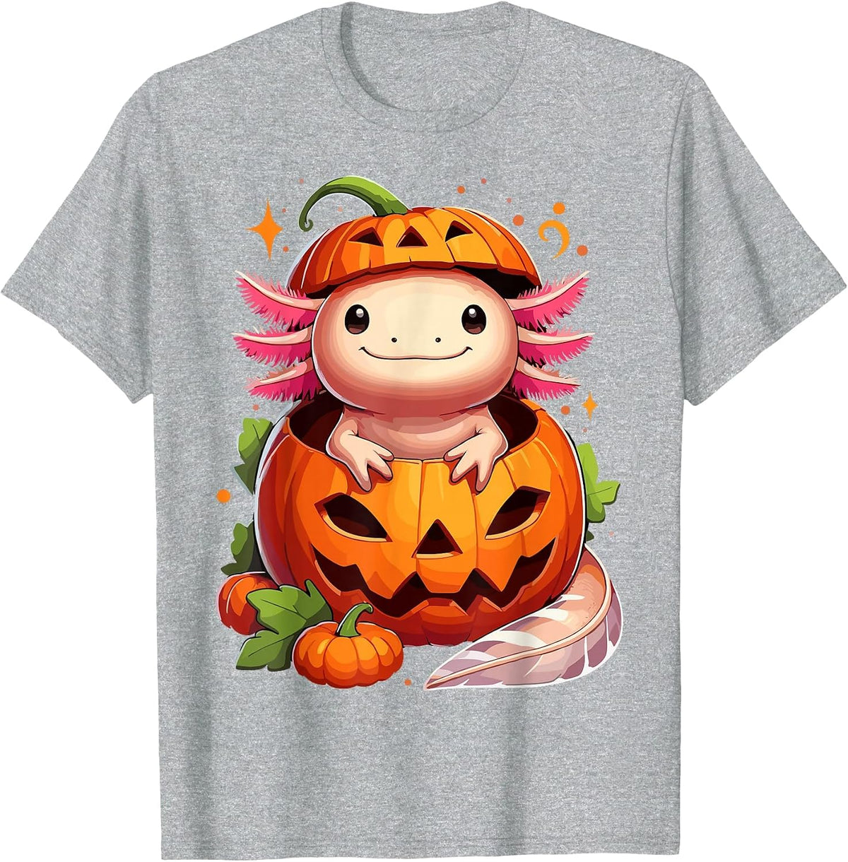 Halloween Axolotl Pumpkin T-Shirt - Heather Grey