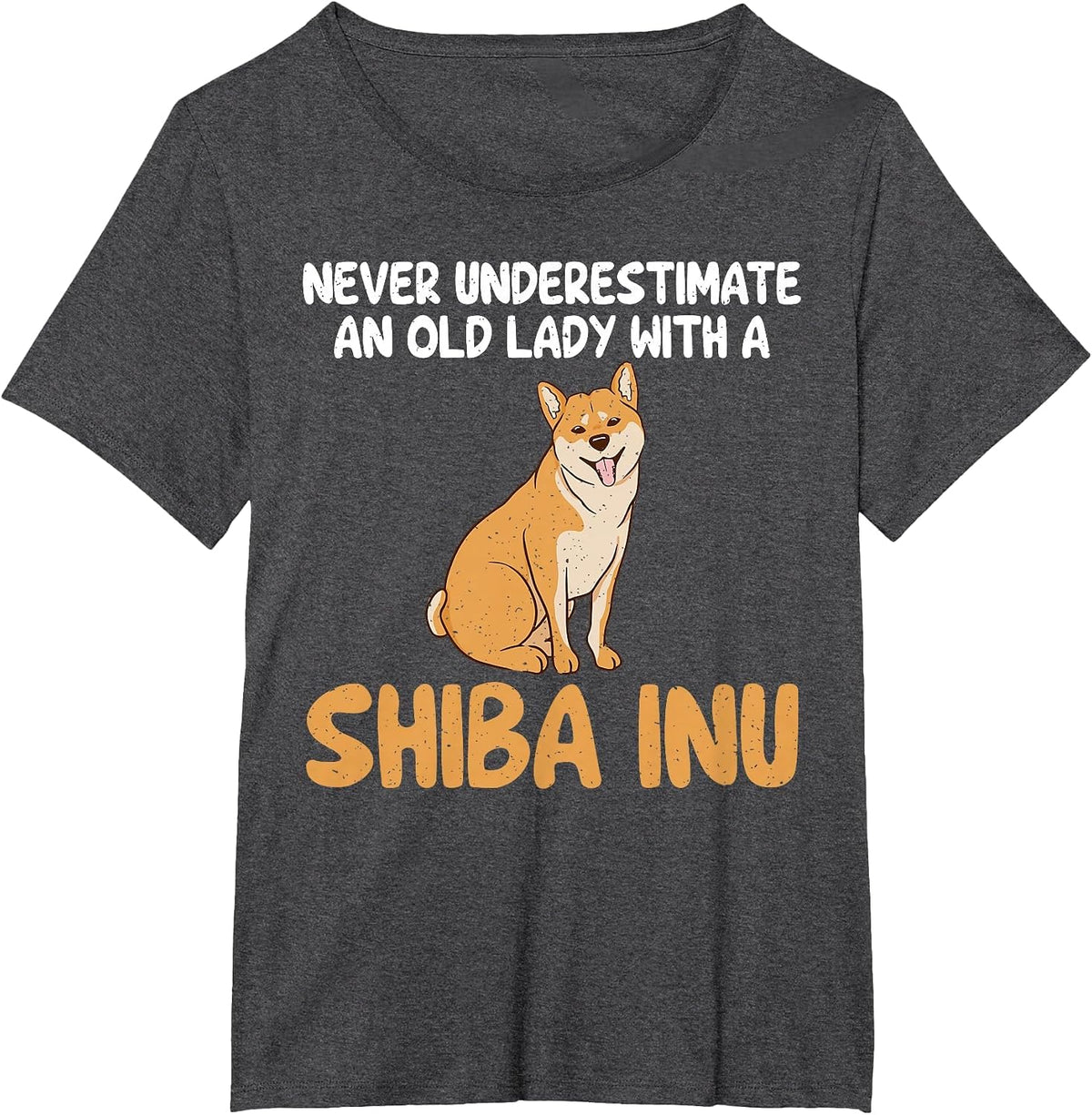 Never Underestimate an Old Lady with a Shiba Inu T-Shirt - Dark Heather Grey