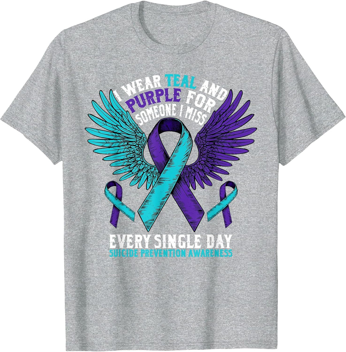 Suicide Prevention Awareness Purple Ribbon Mental Health T-Shirt - Heather Grey