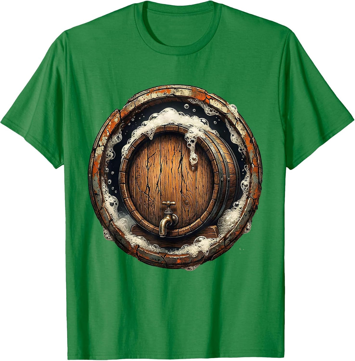 Men's Vintage Barrel Tap Prost Beer Illustration T-Shirt - Kelly Green