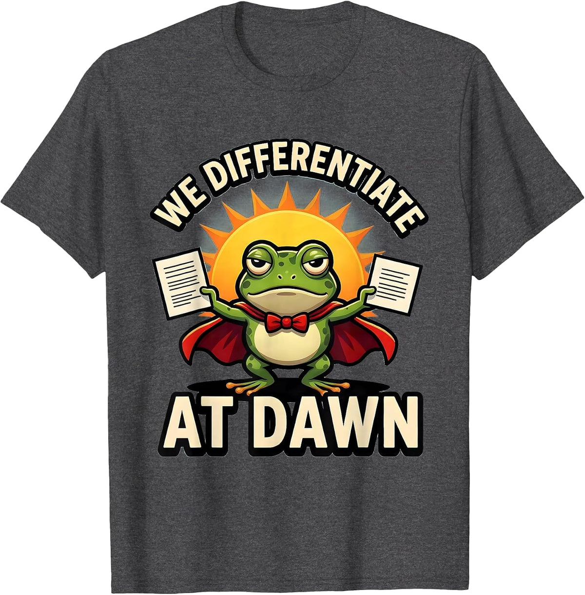 Men's We Differentiate At Dawn Funny Frog Teacher Cartoon T-Shirt - Dark Heather Grey