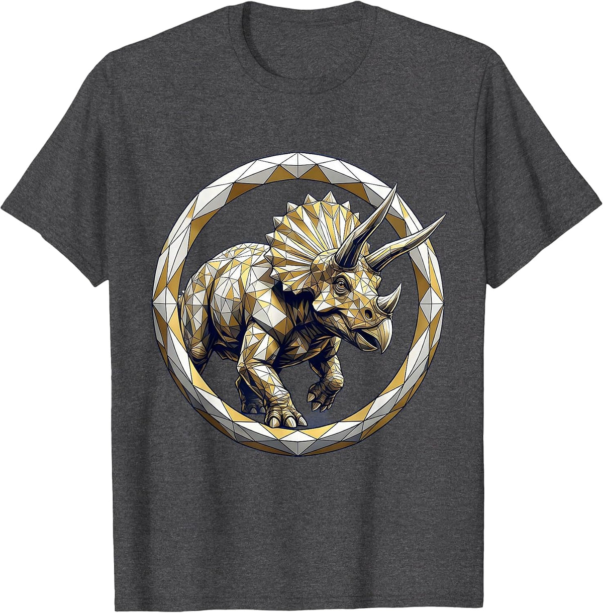 Charging Triceratops Dinosaur Graphic Design T-Shirt - Dark Heather Grey