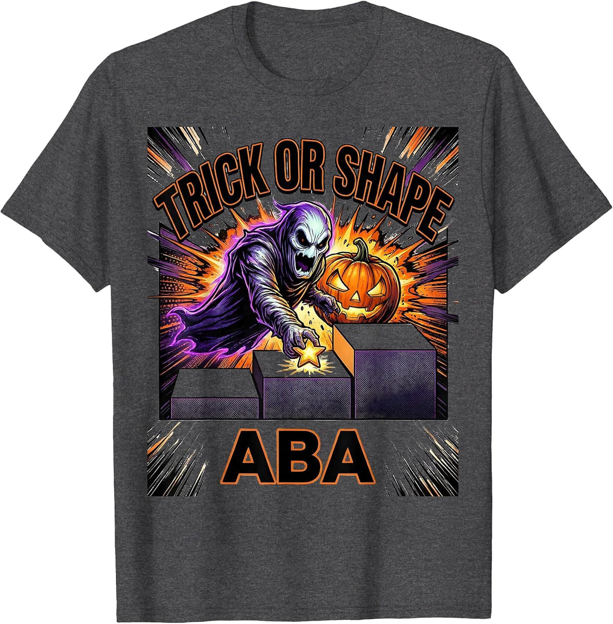 Men's Trick Or Shape ABA Comic Ghost Physical Therapy ABA T-Shirt - Dark Heather Grey