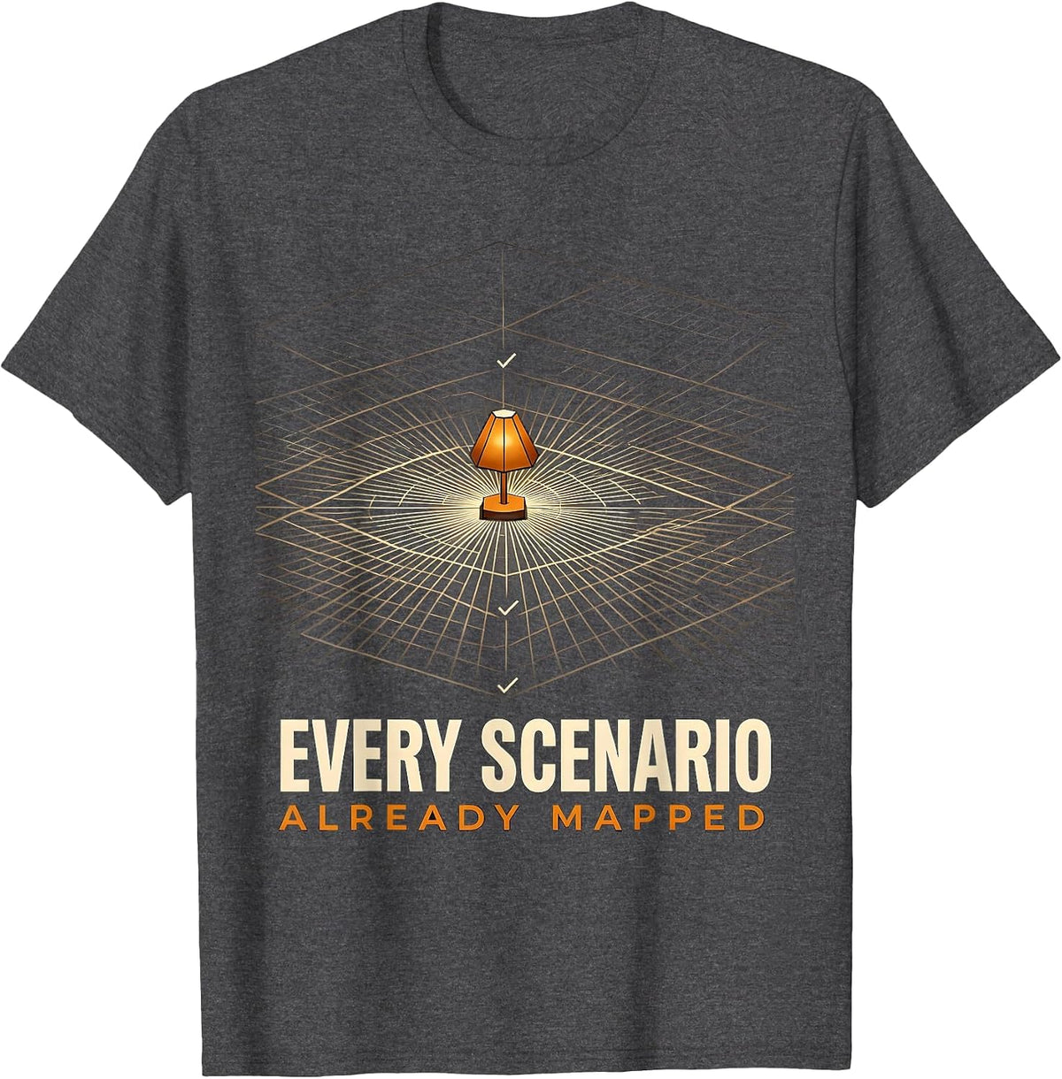 Men's Every Scenario Already Mapped Geometric Owl English Teacher T-Shirt - Dark Heather Grey