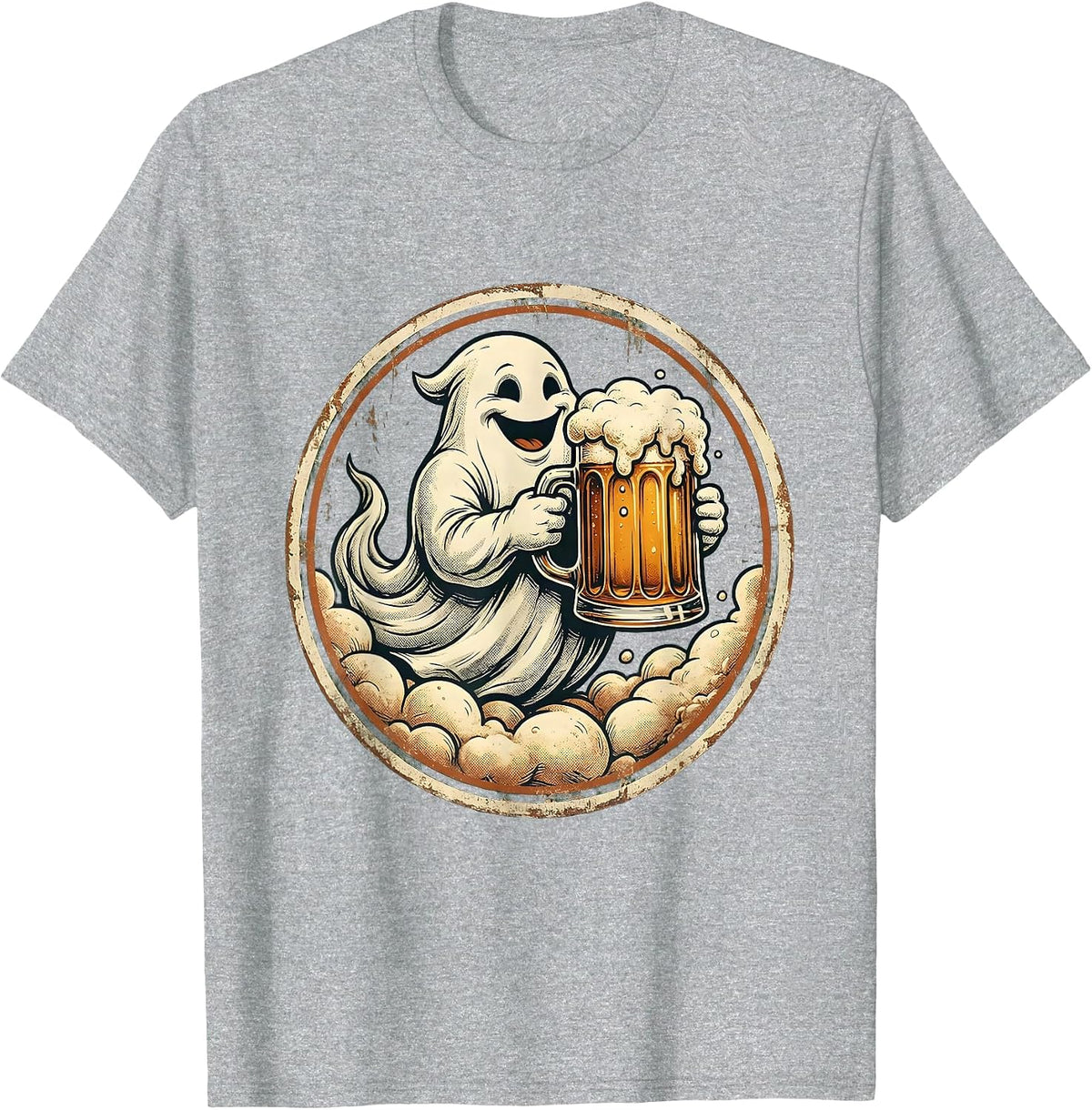 Men's Friendly Ghost Beer Mug Illustration T-Shirt - Heather Grey