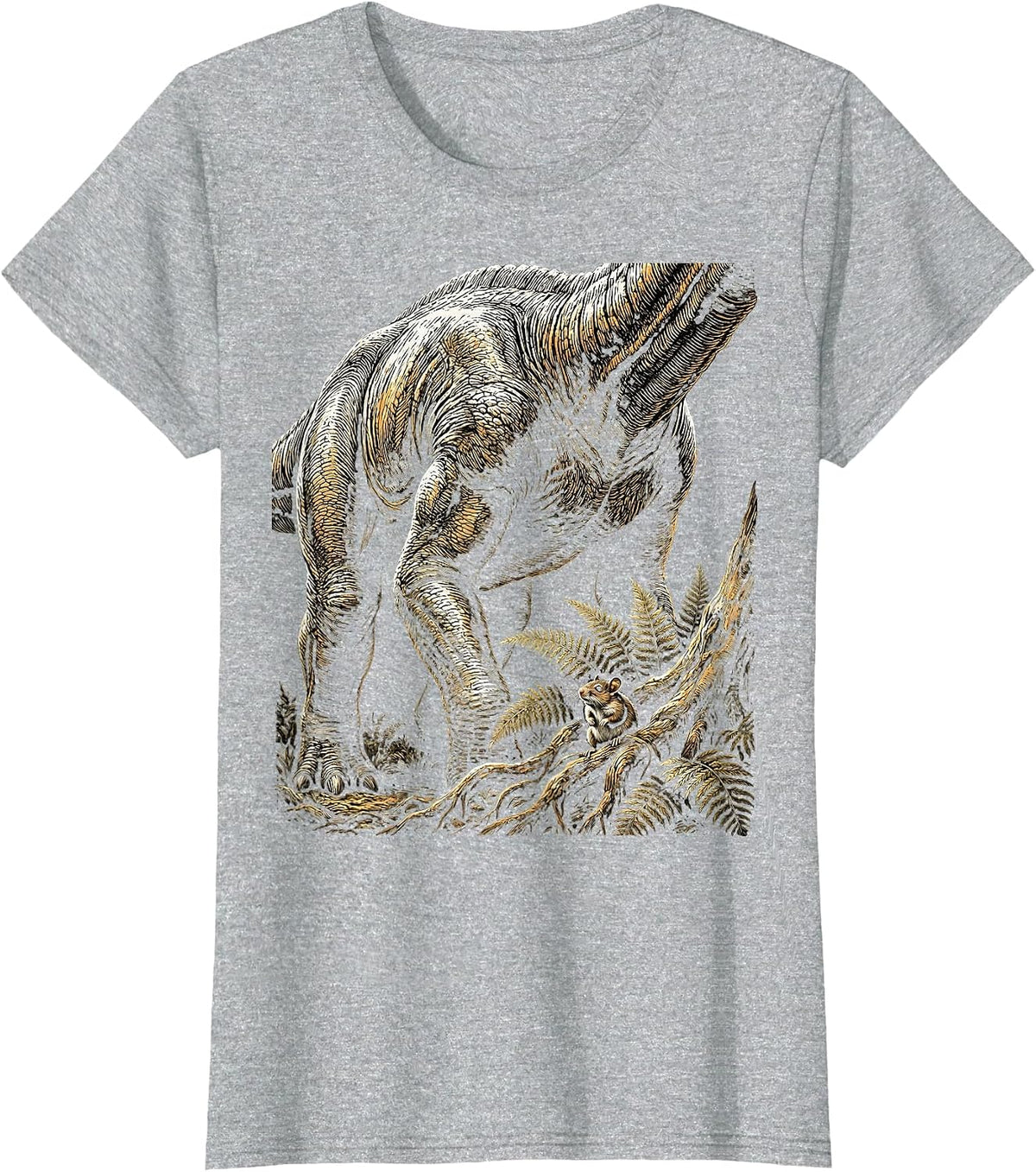 Small Mammal Watches Giant Dinosaur Pass By T-Shirt - Heather Grey