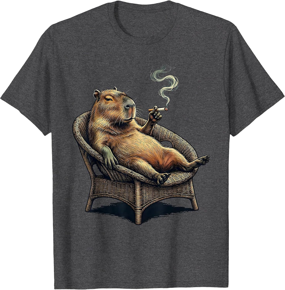 Sleepy Capybara Stoner Humor Cannabis 420 T-Shirt - Dark Heather Grey