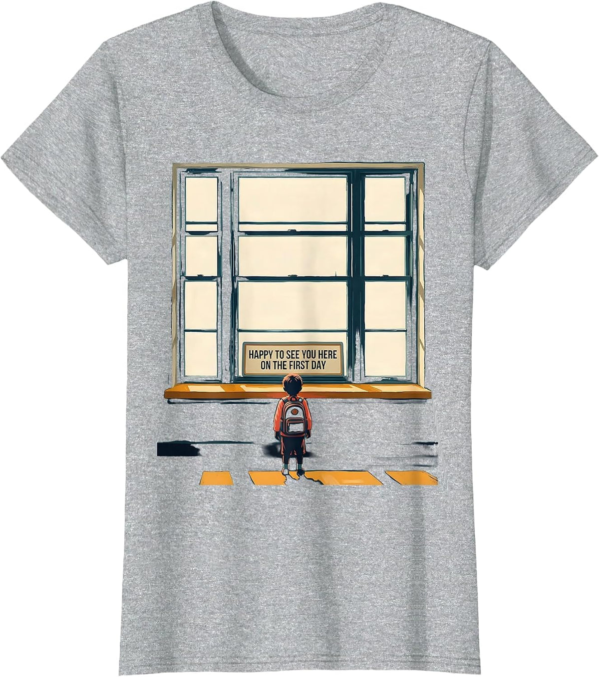 Happy To See You Here On The First Day Funny Teacher Back T-Shirt - Heather Grey