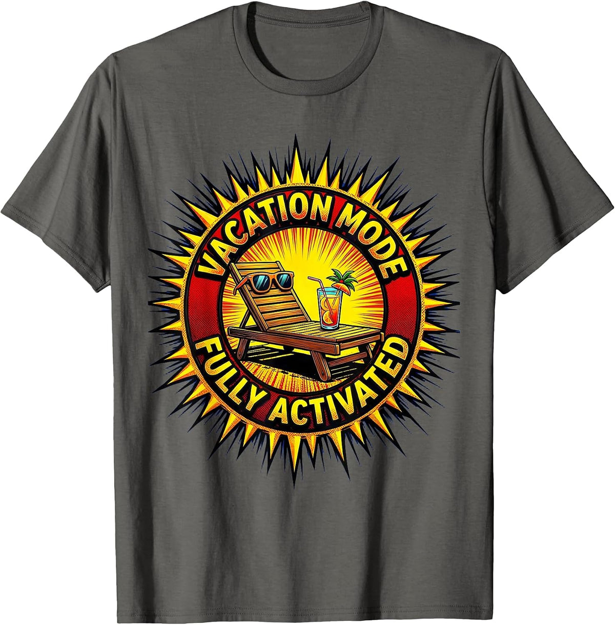 Men's Vacation Mode Fully Activated Labor Day Design T-Shirt - Asphalt Grey