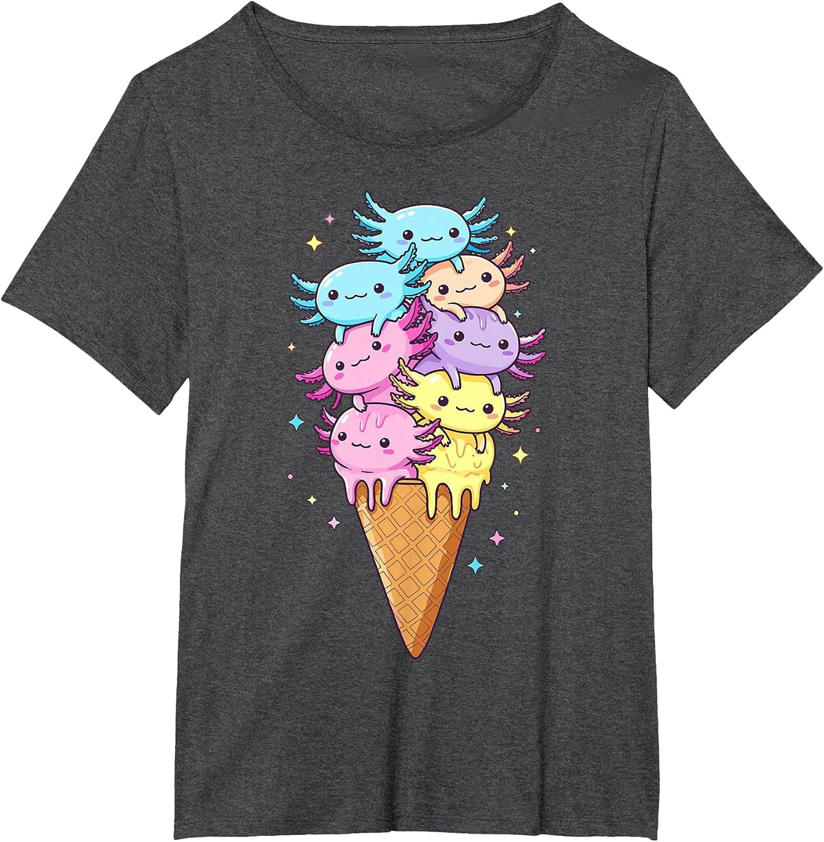 Axolotls Ice Cream Funny Kawaii Axolotl T-Shirt - Dark Heather Grey
