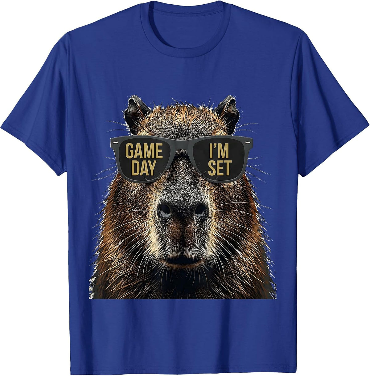 Men's Game Day, I'm Set Distressed Capybara Animal Mascot T-Shirt - Royal Blue