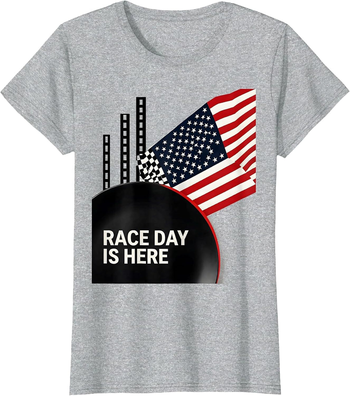 Race Day Is Here Swiss International Patriotic Drag Racing T-Shirt - Heather Grey