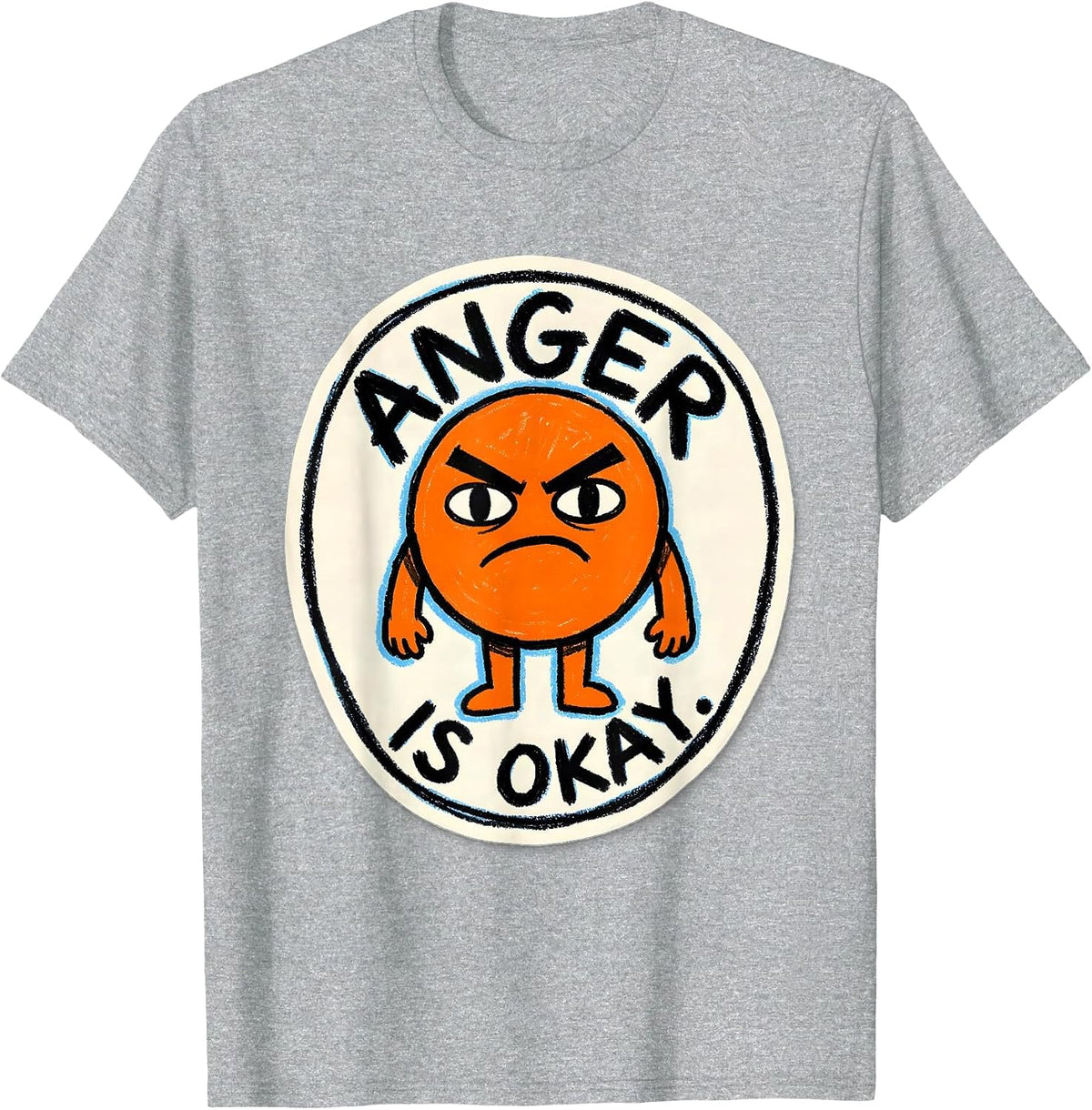 Men's Anger Is Okay Naive Kidcore Emotion Mascot Mental Health T-Shirt - Heather Grey