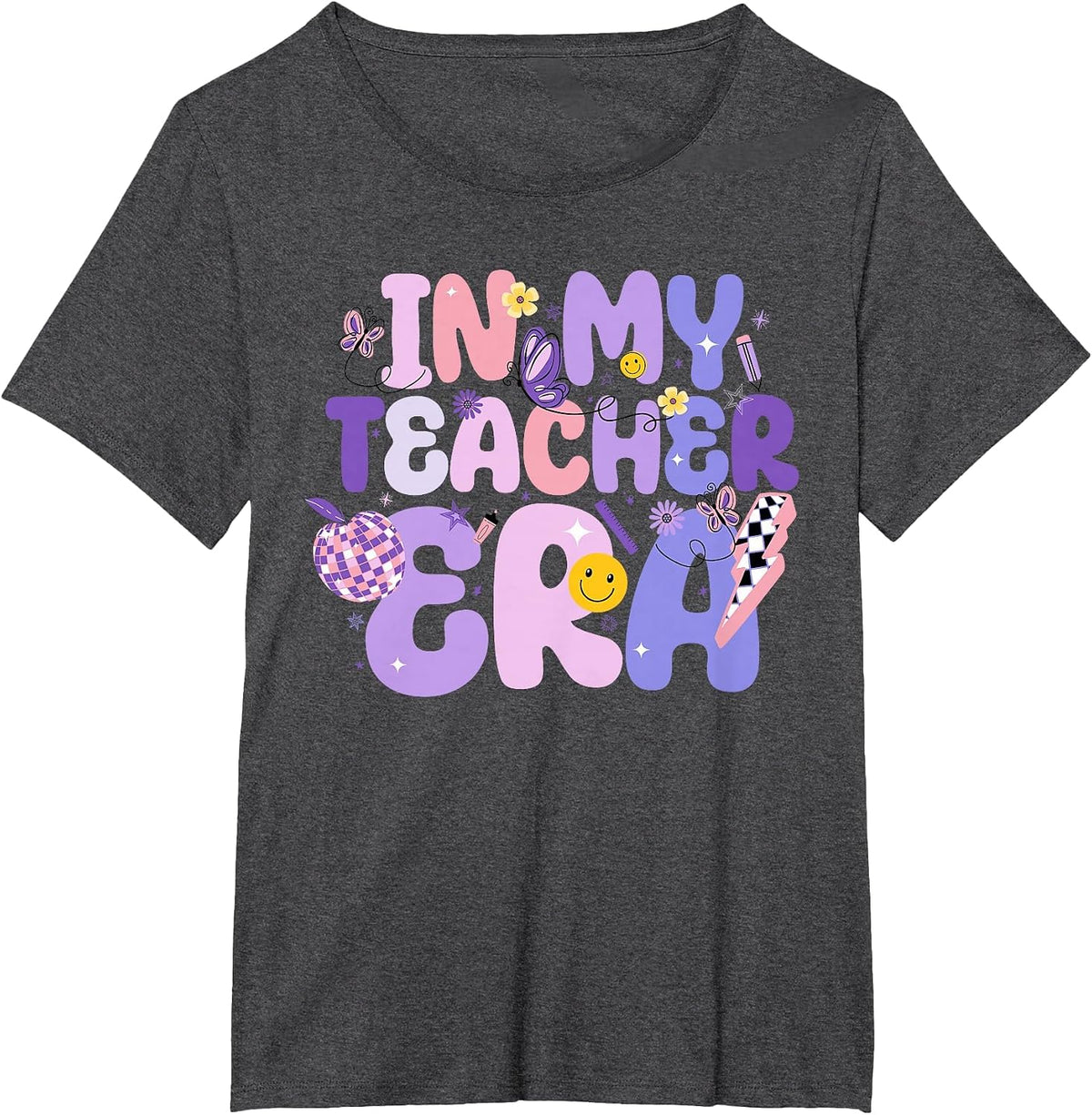 in My Teacher Era First Day of School Retro Funny Teaching T-Shirt - Dark Heather Grey