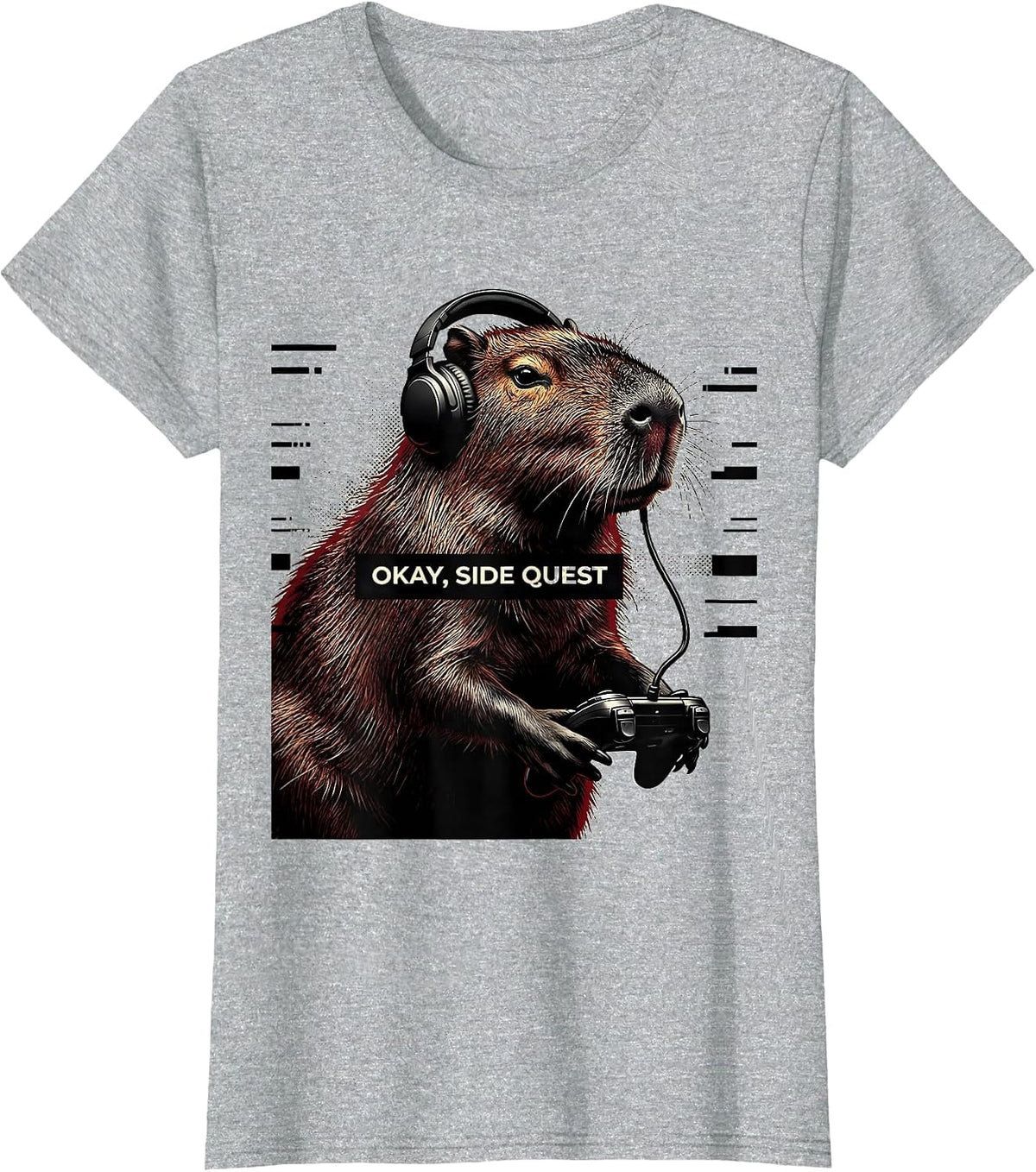 Okay, Side Quest Funny Capybara Gamer Bruh Meme Humor T-Shirt - Heather Grey