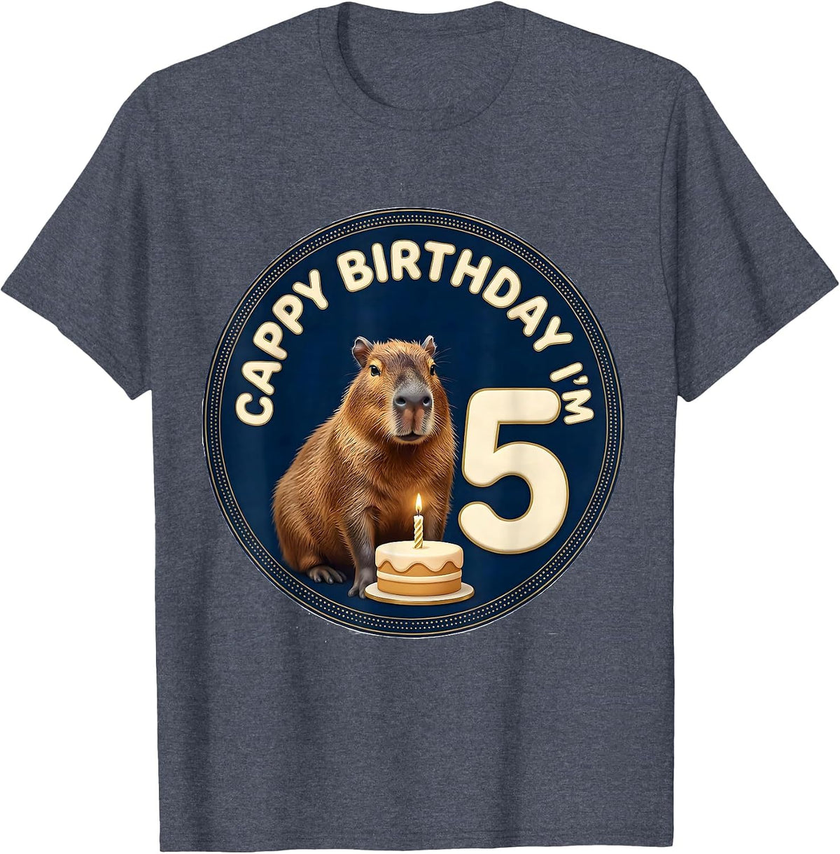 Cappy Birthday I'm Five Cute Capybara Animal Lover Kids T-Shirt - Heather Blue
