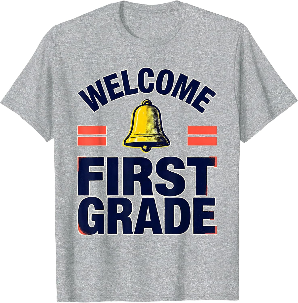 Men's Welcome, First Grade Screenprint Poster Back To School T-Shirt - Heather Grey