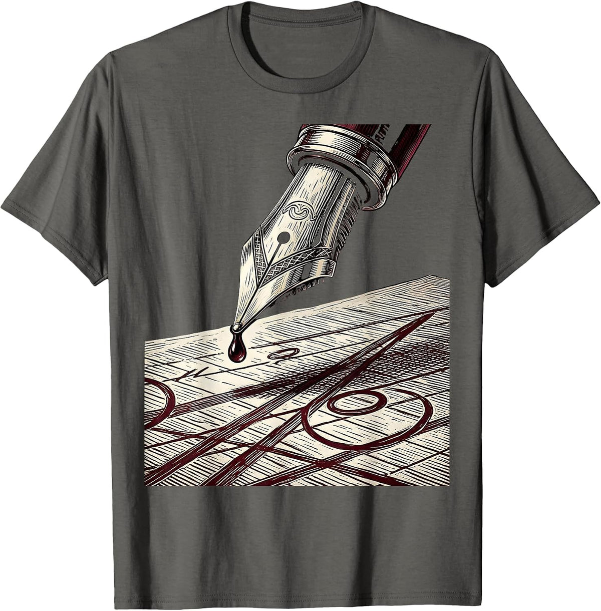 Red Pen English Teacher Correcting Manuscript T-Shirt - Asphalt Grey