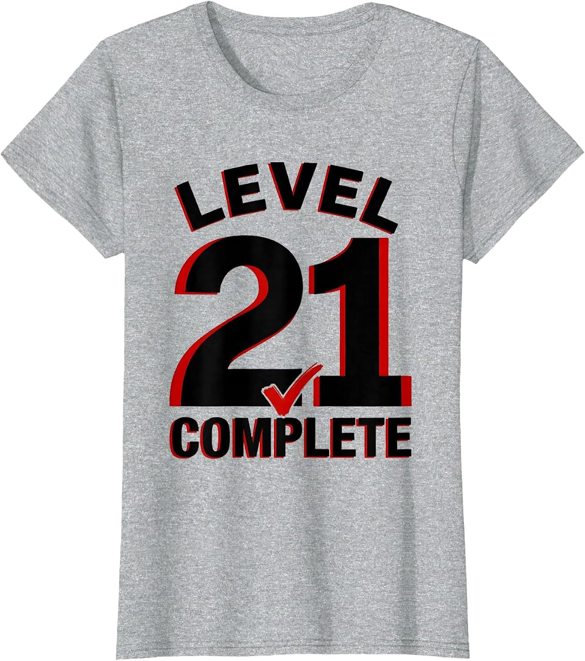 Level 21 Complete Funny Video Gamer 21st Birthday Gift T-Shirt - Heather Grey