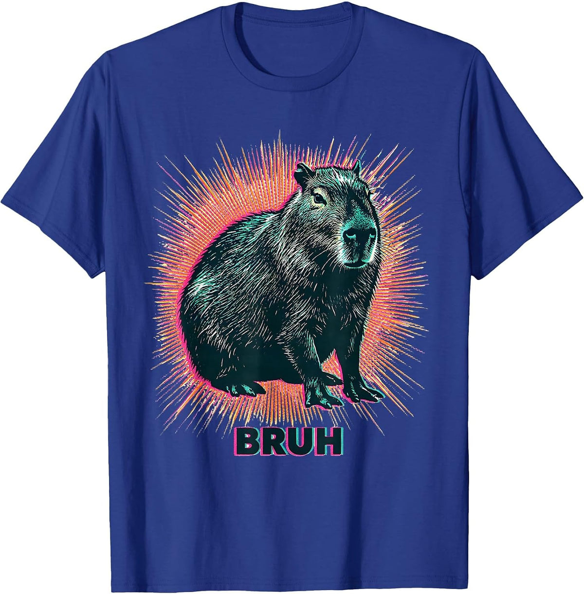 Men's Bruh Risograph Capybara Meme Animal Humor Funny Video Games T-Shirt - Royal Blue