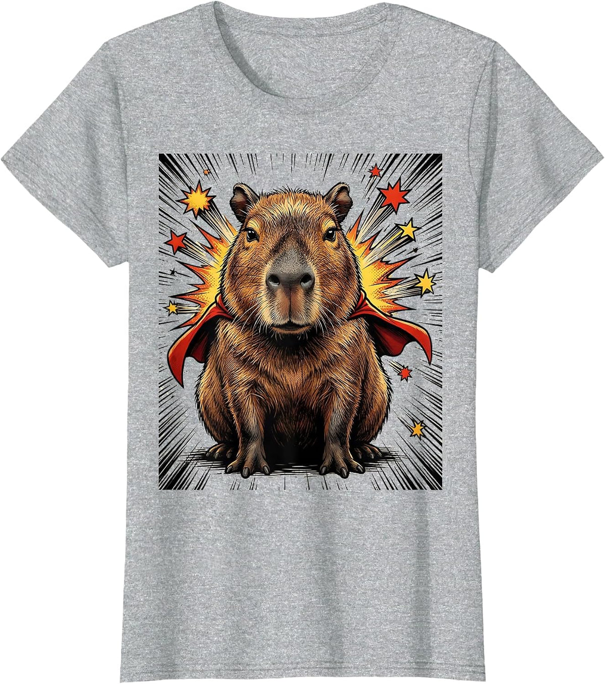 Capybara Superhero Comic Book Animal Humor T-Shirt - Heather Grey