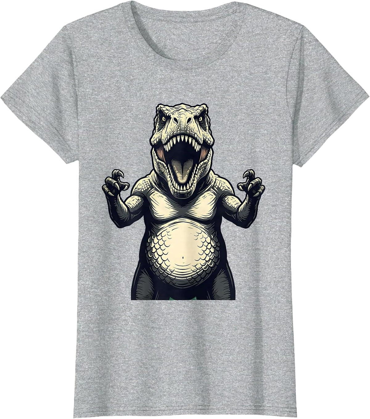 Women's Family Dinosaurs Roaring Together Illustration T-Shirt - Heather Grey