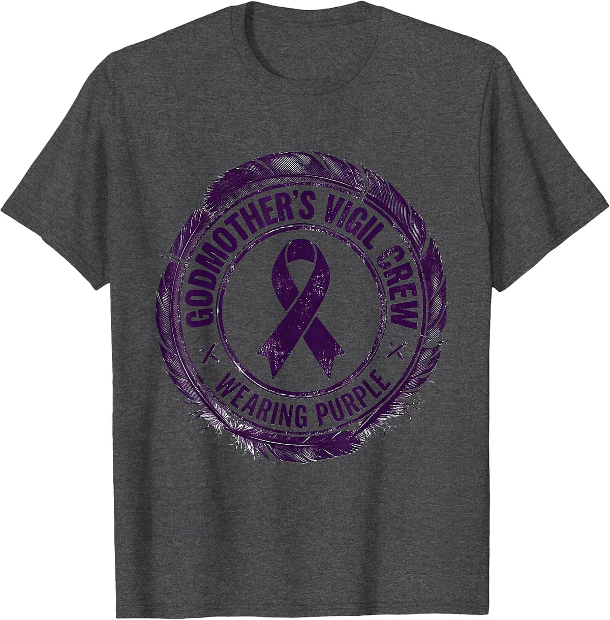 Men's Godmother's Vigil Crew Wearing Purple Memorial Overdose T-Shirt - Dark Heather Grey