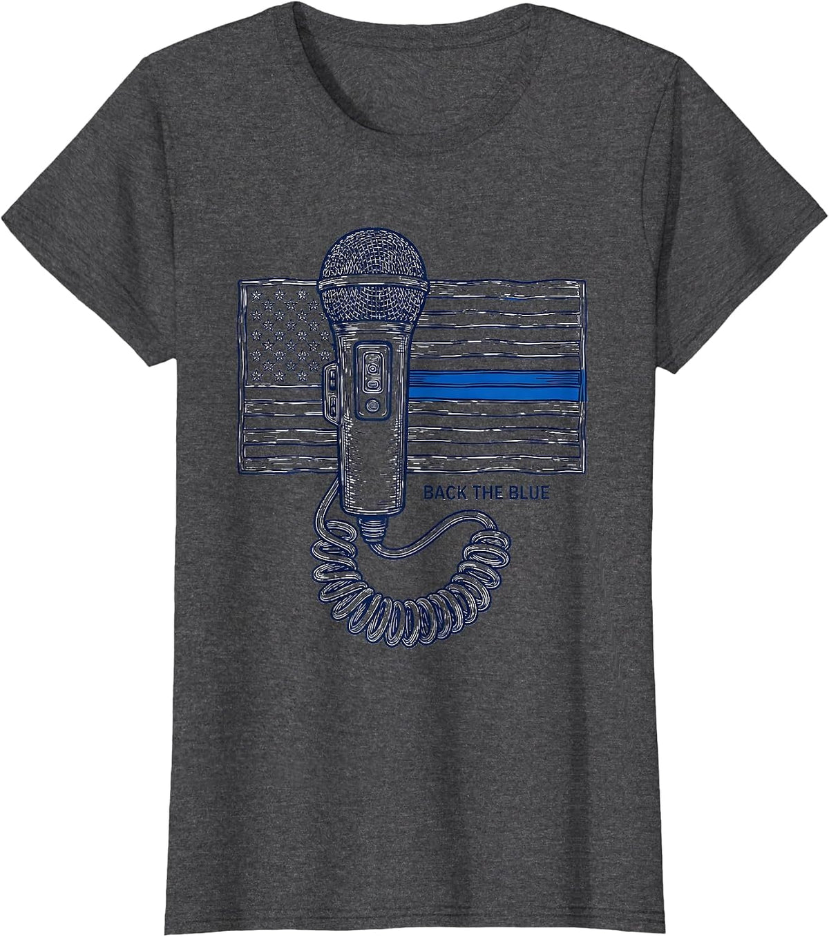 Back The Blue Thin Blue Line Police Support American Flag T-Shirt, Women, Dark Heather Grey, 3X-Large - As Pictured