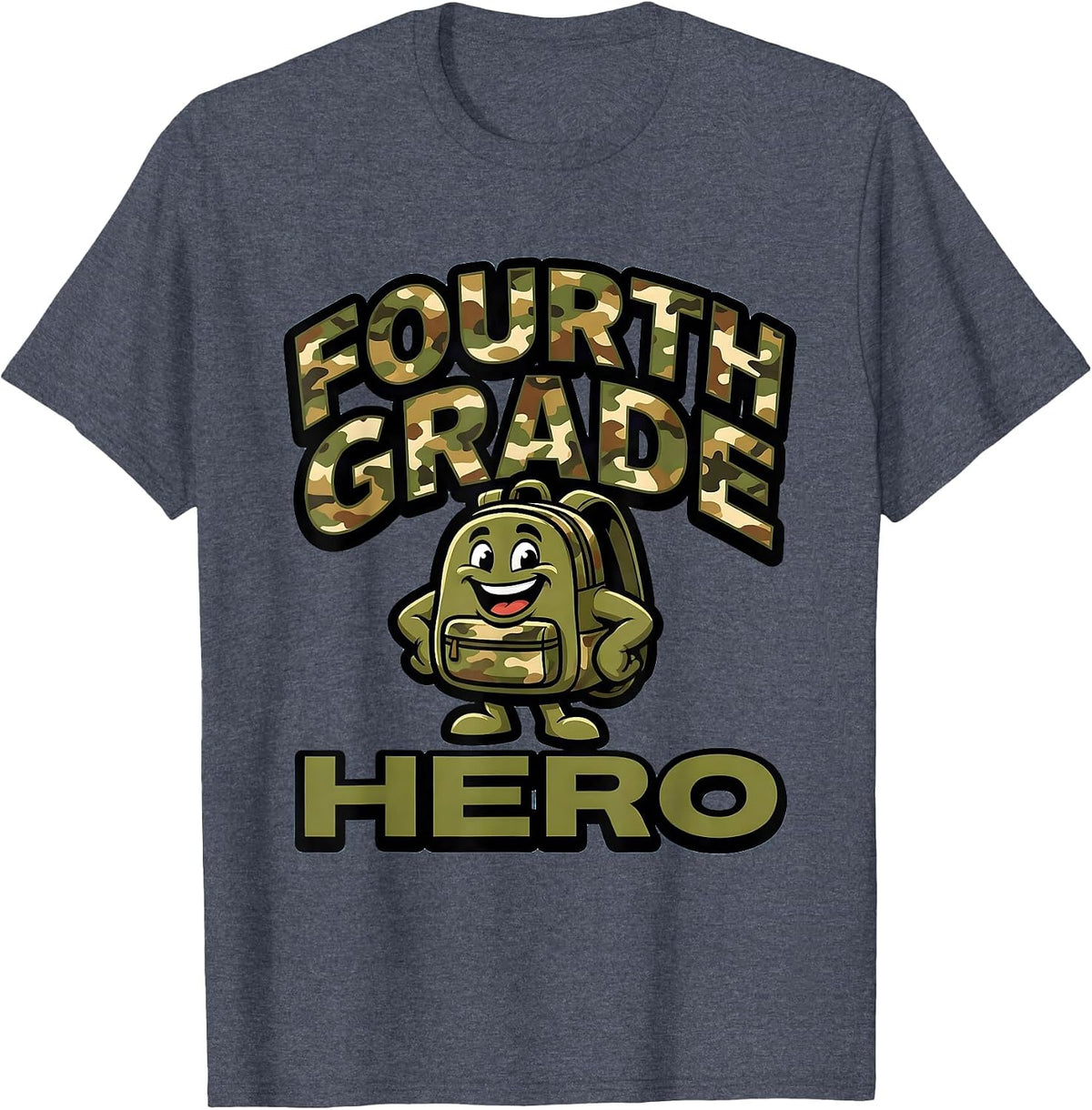 Fourth Grade Hero Camo Back To School Boys Teacher First Day T-Shirt - Heather Blue
