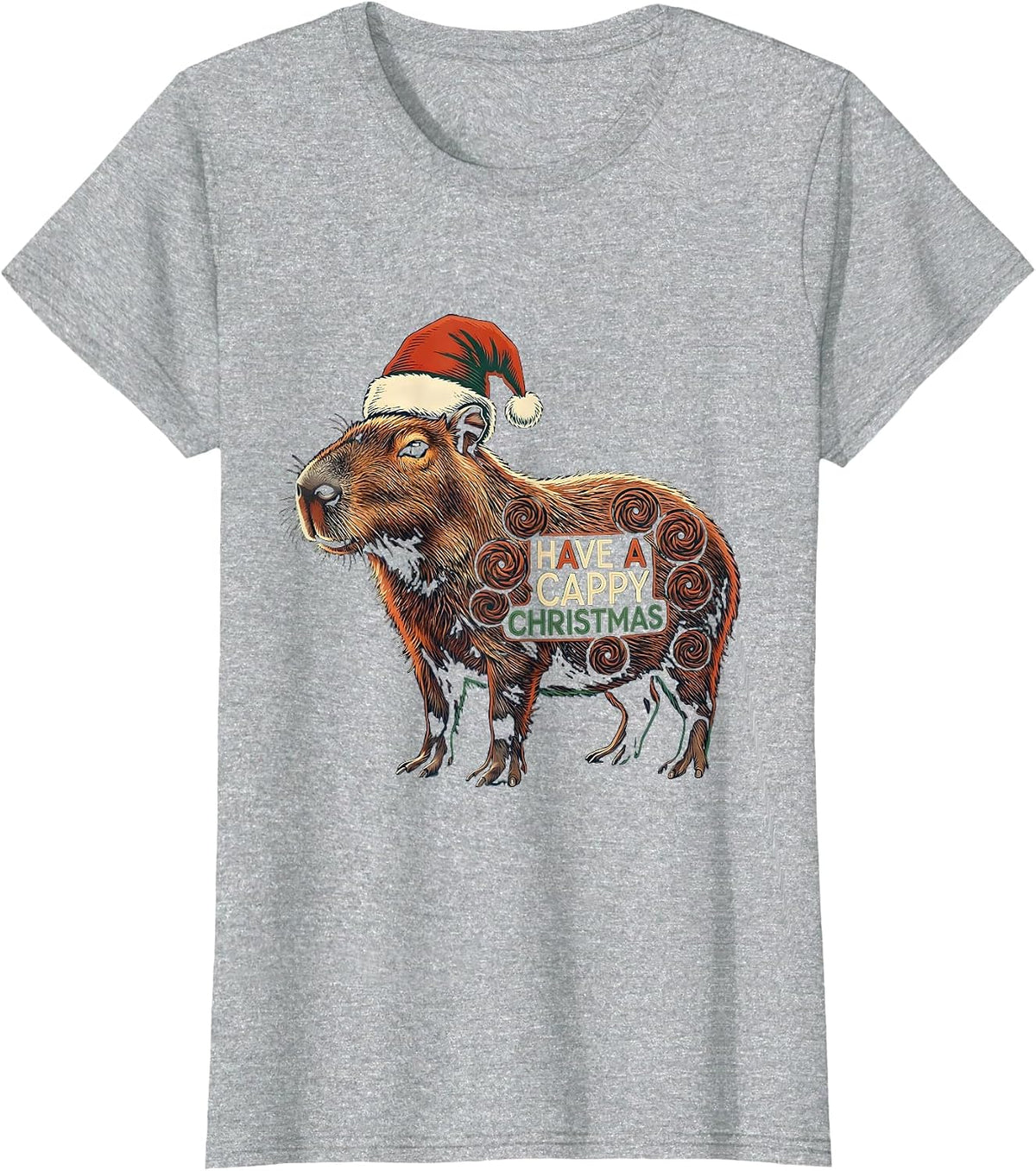 Have a Cappy Christmas Folk Art Capybara Lover Christmas T-Shirt - Heather Grey