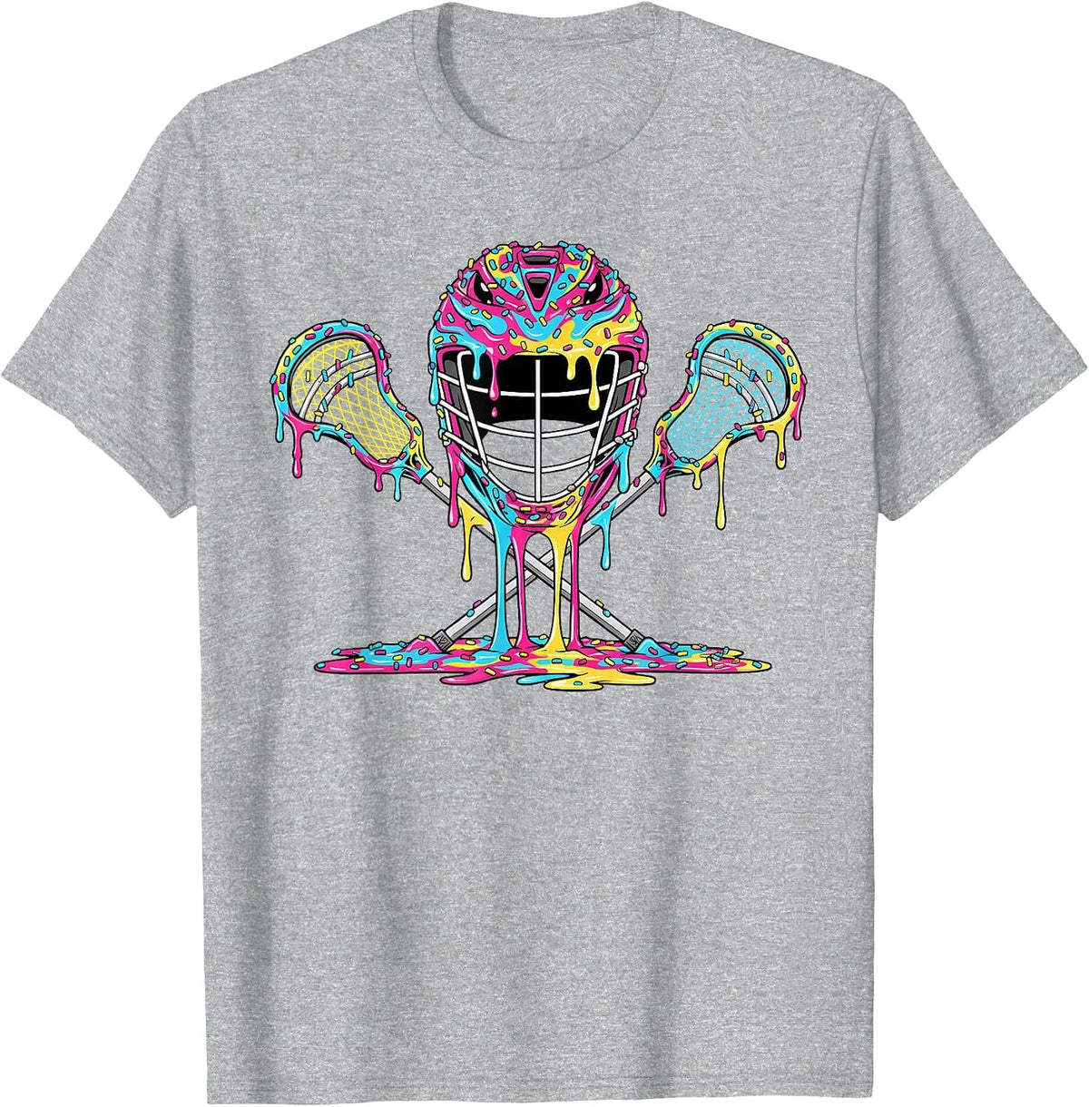 Lacrosse Drip Ice Cream Lax Helmet Sticks Sport Player T-Shirt - Heather Grey
