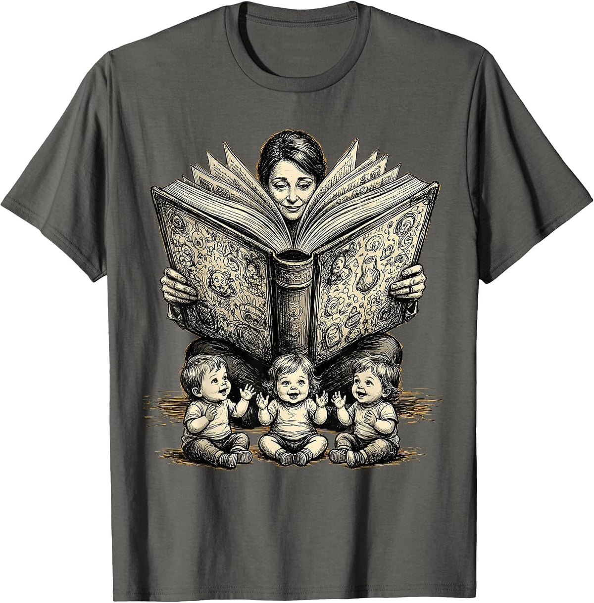 Men's Preschool Teacher Reading Giant Book To Toddlers T-Shirt - Asphalt Grey
