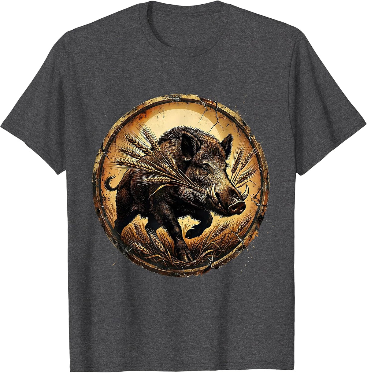 Men's Boar in Barley Fields Sunset Craft Beer Design T-Shirt - Dark Heather Grey
