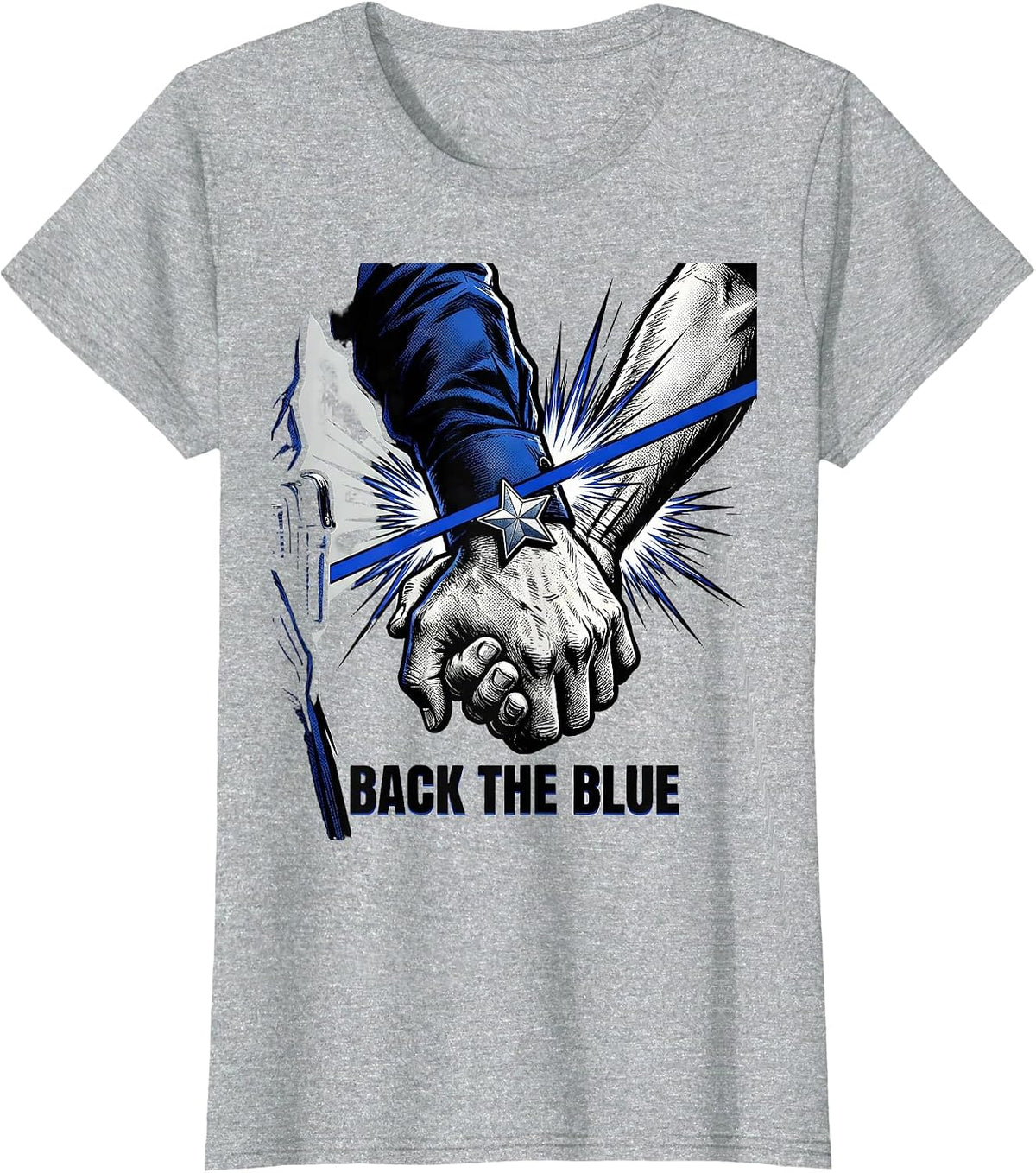 Women's Back The Blue Comic Book Thin Blue Line Police Support T-Shirt - Heather Grey