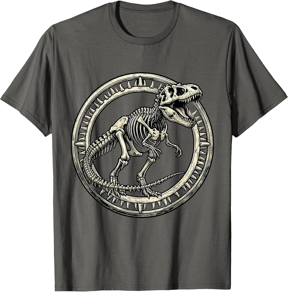 T-Rex Skeleton Roaring Dinosaur Graphic T-Shirt - Asphalt Grey