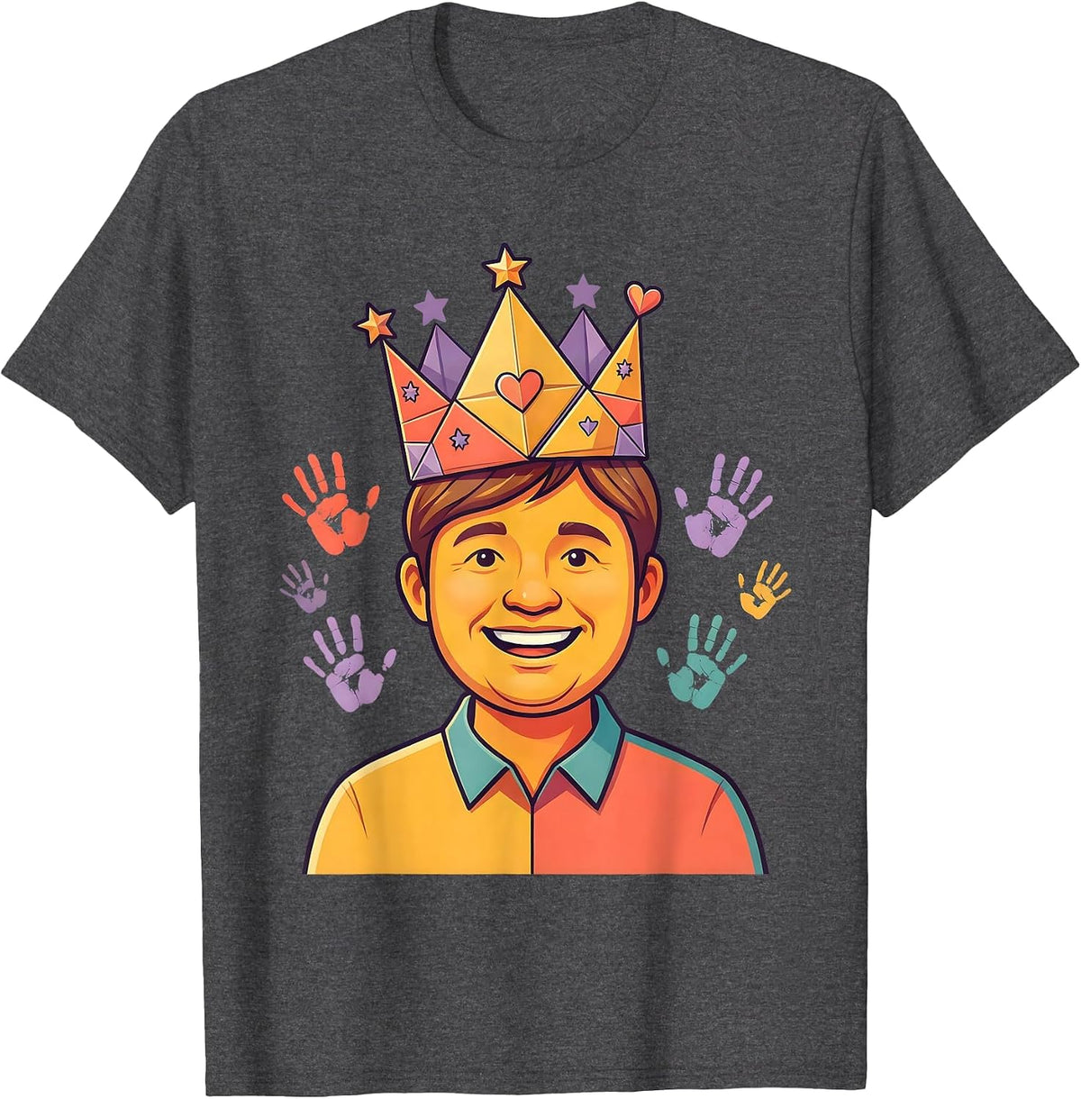 Men's Preschool Teacher Paper Crown Illustration T-Shirt - Dark Heather Grey